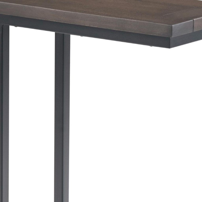 HomeRoots 24 Inch Solid Wood Iron Frame End Table Rustic Industrial Living Room Side Accent Walnut / Black 641897