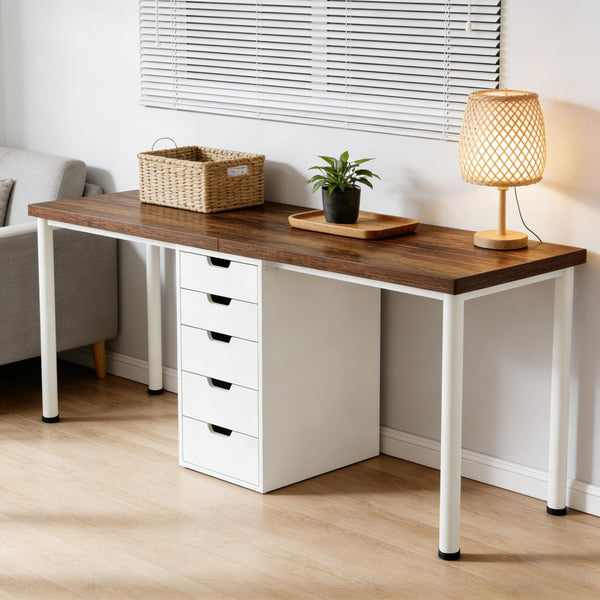 English Elm Computer Desk Two Person Wood Grain Workstation with Drawers for Shared Home Office T3971P453706