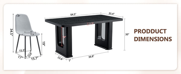 English Elm Table Set: Modern Black Wood Dining Table & 4 Light Gray High-Resilience Chairs For Comfort & Style W1151S04316-GIGA