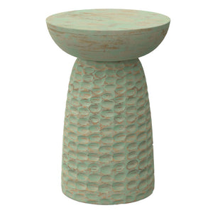 18 Inch Solid Wood Round Pedestal Accent Table with Distressed Farmhouse Finish for Living Room