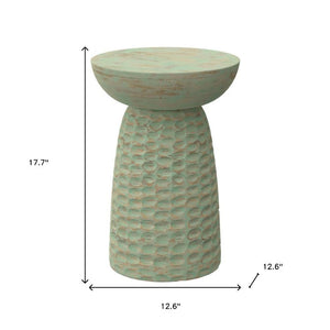 18 Inch Solid Wood Round Pedestal Accent Table with Distressed Farmhouse Finish for Living Room