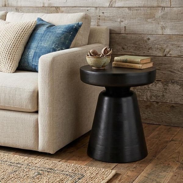 18 Inch Solid Wood Round Pedestal End Table Compact Accent for Living Room or Bedroom