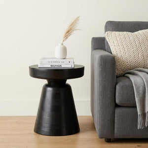 18 Inch Solid Wood Round Pedestal End Table Compact Accent for Living Room or Bedroom