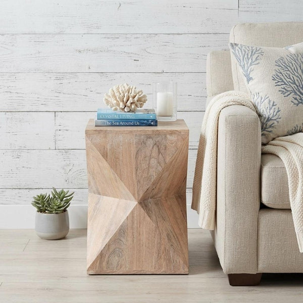 19 Inch Solid Natural Wood Square Side Table for Living Room or Bedroom Accent