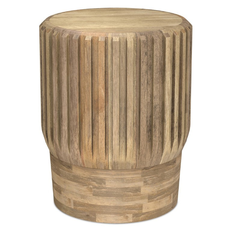 HomeRoots 20 Inch Solid Wood Drum Side Table Natural Finish Round Accent for Living Room 641909