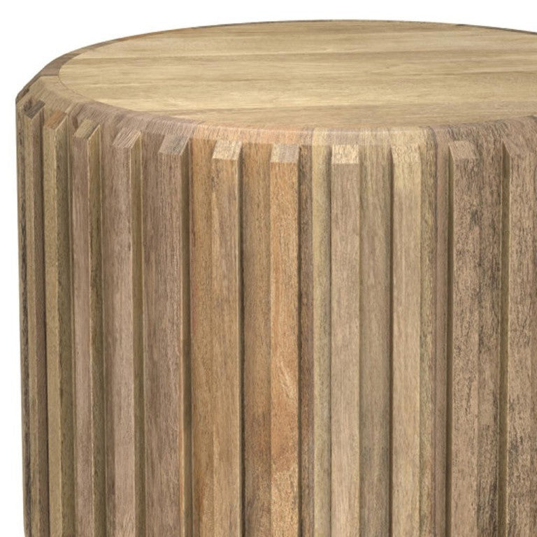 HomeRoots 20 Inch Solid Wood Drum Side Table Natural Finish Round Accent for Living Room 641909