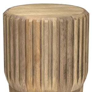 20 Inch Solid Wood Drum Side Table Natural Finish Round Accent for Living Room