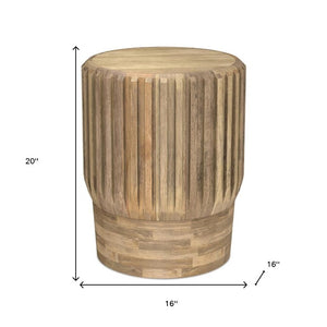 20 Inch Solid Wood Drum Side Table Natural Finish Round Accent for Living Room