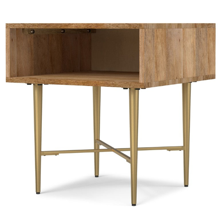 HomeRoots 22 Inch Square End Table Natural Wood Iron Frame Open Shelf Accent Living Room 641917