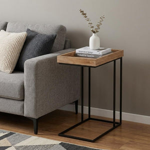 24 Inch Solid Wood Steel Frame End Table Rustic Distressed Finish Living Room Accent