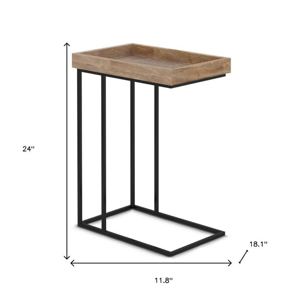 24 Inch Solid Wood Steel Frame End Table Rustic Distressed Finish Living Room Accent