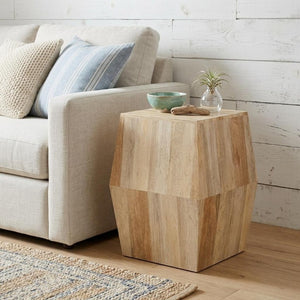 22 Inch Solid Wood Block Style Square End Table Sturdy Accent for Living Room Decor