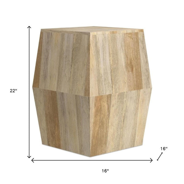 22 Inch Solid Wood Block Style Square End Table Sturdy Accent for Living Room Decor