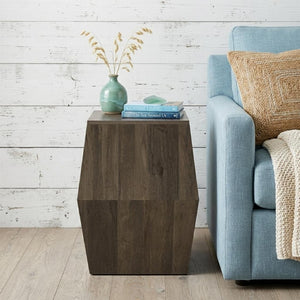 22 Inch Solid Ash Wood Block Style Accent End Table for Modern Living Spaces