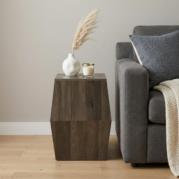 HomeRoots 22 Inch Solid Ash Wood Block Style Accent End Table for Modern Living Spaces 641922