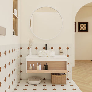 English Elm 36" Floating Bathroom Vanity Light Oak Modular Cabinet with Gel Coat Integrated Sink Gold+White,White + Light Oak W3450S00063
