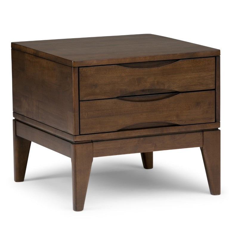HomeRoots 20 Inch Square Solid Walnut Wood End Table Featuring Two Storage Drawers for Living Rooms 641924