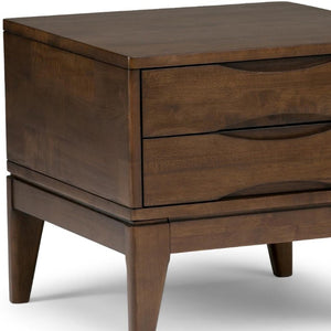 20 Inch Square Solid Walnut Wood End Table Featuring Two Storage Drawers for Living Rooms