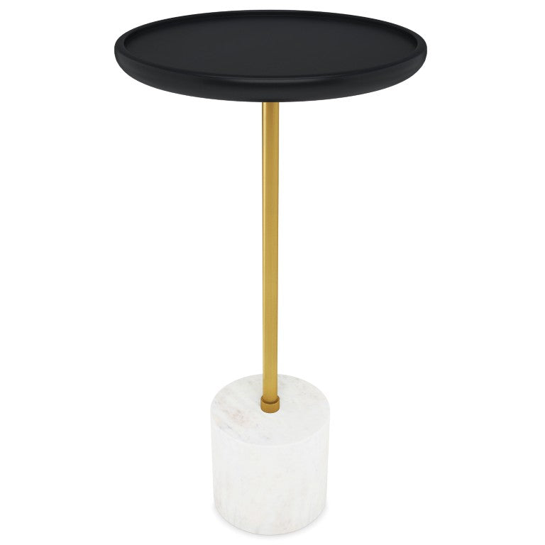 HomeRoots 23 Inch Marble Top Round Pedestal End Table with Iron Base in Black and Gold 641926