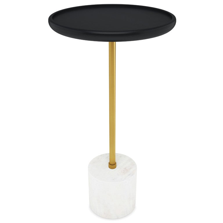 HomeRoots 23 Inch Marble Top Round Pedestal End Table with Iron Base in Black and Gold 641926