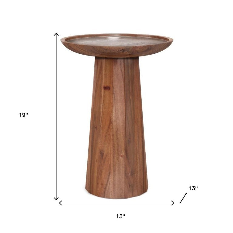 19 Inch Solid Wood Round Pedestal Side Table for Living Room or Bedroom Accent Decor