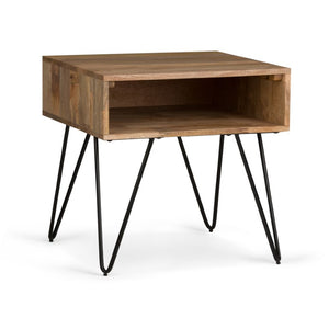 HomeRoots 23 Inch Solid Wood Iron Square End Table with Open Shelf for Living Room Decor 641928