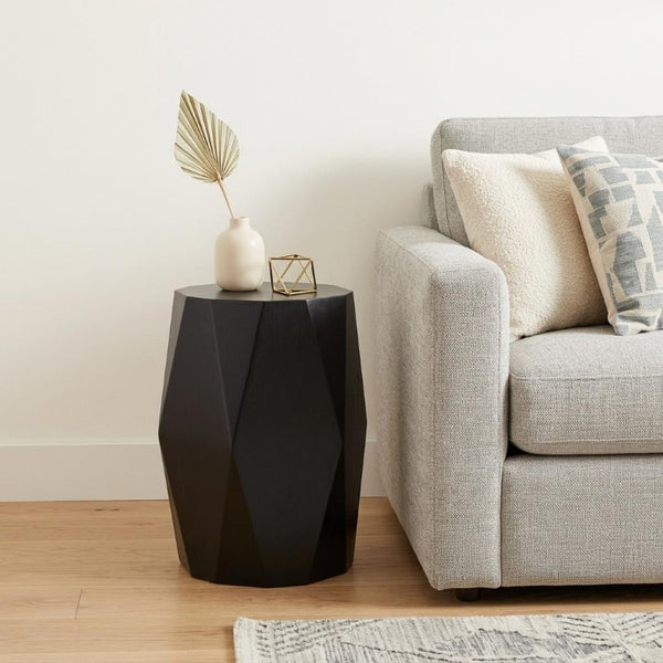 21 Inch Solid Wood Round End Table in Black for Living Room or Bedroom Accent