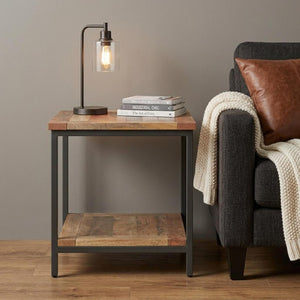 22 Inch Square Solid Wood Steel Frame End Table for Modern Living Room Decor