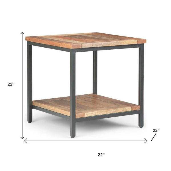 22 Inch Square Solid Wood Steel Frame End Table for Modern Living Room Decor