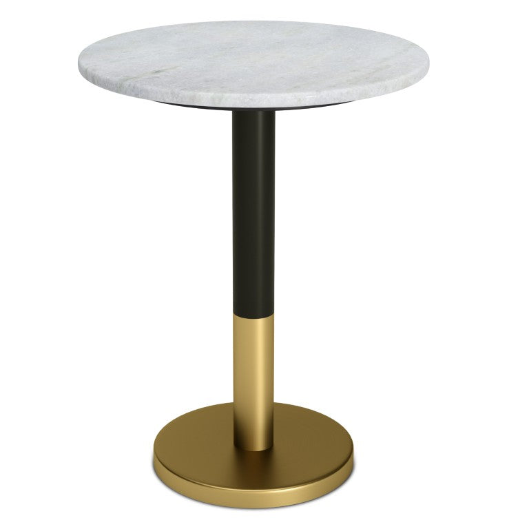 HomeRoots 21 Inch Marble Top Iron Pedestal Side Table Glam Gold Accent for Living Room 641936