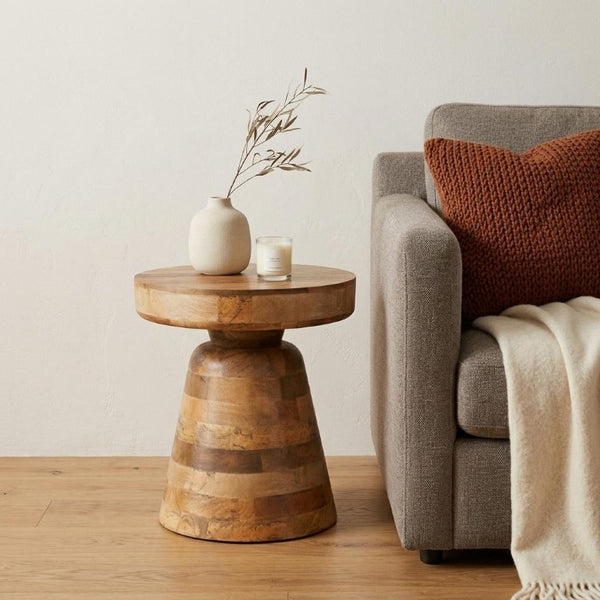 HomeRoots 18 Inch Solid Wood Round Pedestal End Table Compact Accent for Living Room or Bedroom Natural 16" W x 18" H x 16" D 641939