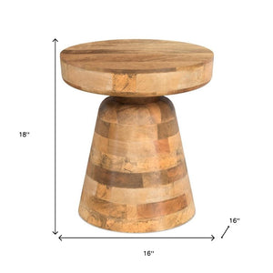18 Inch Solid Wood Round Pedestal End Table Compact Accent for Living Room or Bedroom