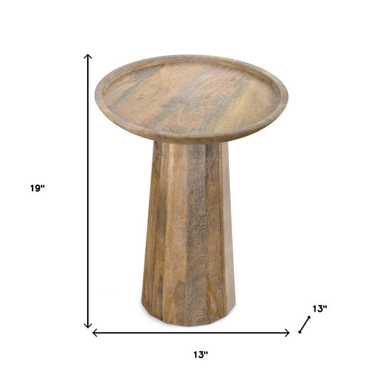 19 Inch Solid Wood Round Pedestal Side Table for Living Room or Bedroom Accent Decor