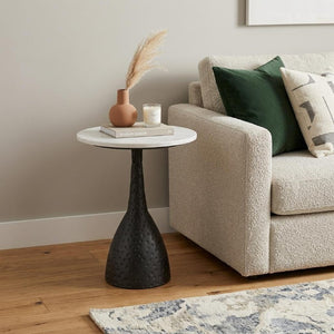 20 Inch Marble Top Aluminum Pedestal End Table for Stylish Modern Living Spaces