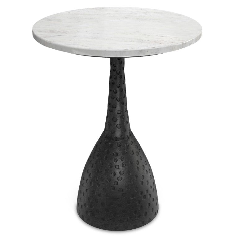 HomeRoots 20 Inch Marble Top Aluminum Pedestal End Table for Stylish Modern Living Spaces 641944