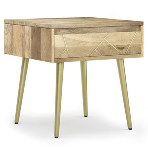 HomeRoots 22 Inch Gold Iron and Solid Wood Accent Table with Drawer for Living Room Decor 641945