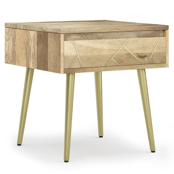 HomeRoots 22 Inch Gold Iron and Solid Wood Accent Table with Drawer for Living Room Decor 641945
