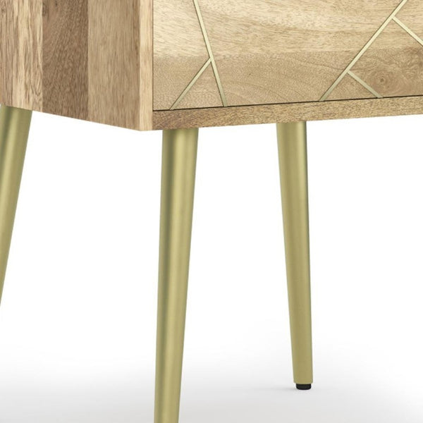 22 Inch Gold Iron and Solid Wood Accent Table with Drawer for Living Room Decor