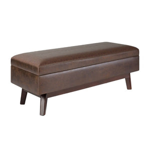 HomeRoots 48 Inch Faux Leather Storage Ottoman Trunk for Living Room in Warm Chestnut Finish 641958