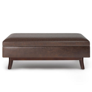48 Inch Faux Leather Storage Ottoman Trunk for Living Room in Warm Chestnut Finish