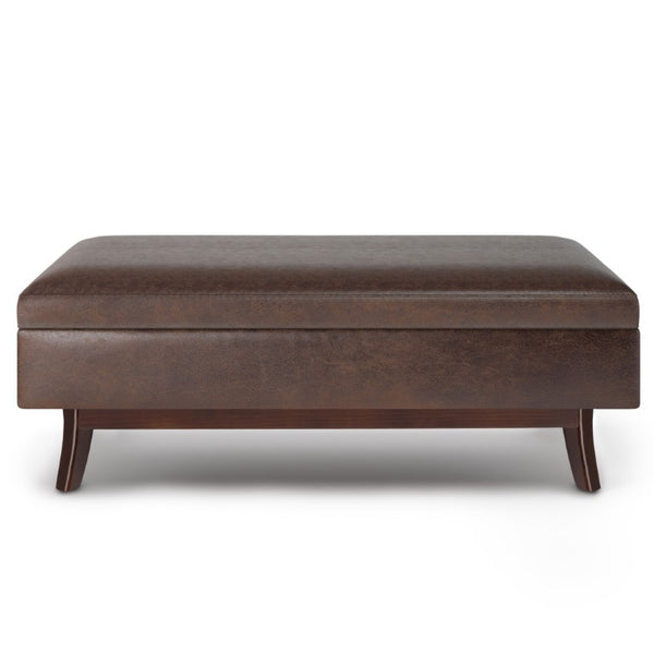 48 Inch Faux Leather Storage Ottoman Trunk for Living Room in Warm Chestnut Finish