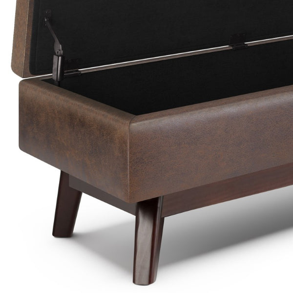 48 Inch Faux Leather Storage Ottoman Trunk for Living Room in Warm Chestnut Finish
