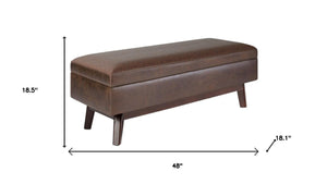 48 Inch Faux Leather Storage Ottoman Trunk for Living Room in Warm Chestnut Finish