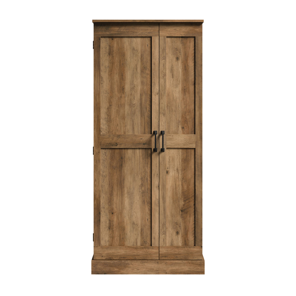 English Elm Storage Cabinet Rustic Brown Engineered Wood Tall Organizer with Adjustable Shelves for Pantry, Office, Shoes, Durable Design, Quick Assembly B356P402671