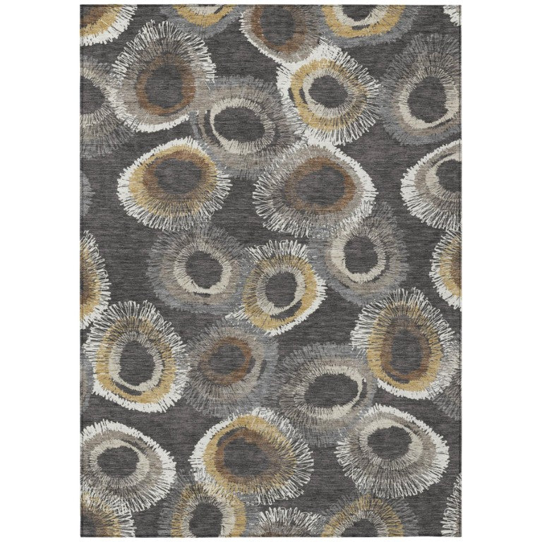 HomeRoots Geometric Polyester Area Rug Washable Low Pile for Indoor Outdoor Patio and Living Room Use 5' x 8' 641976