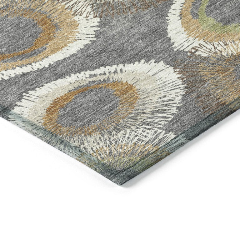 HomeRoots Washable Geometric Polyester Area Rug Indoor Outdoor Stain Resistant for Patio or Living Room 5' x 8' 641988
