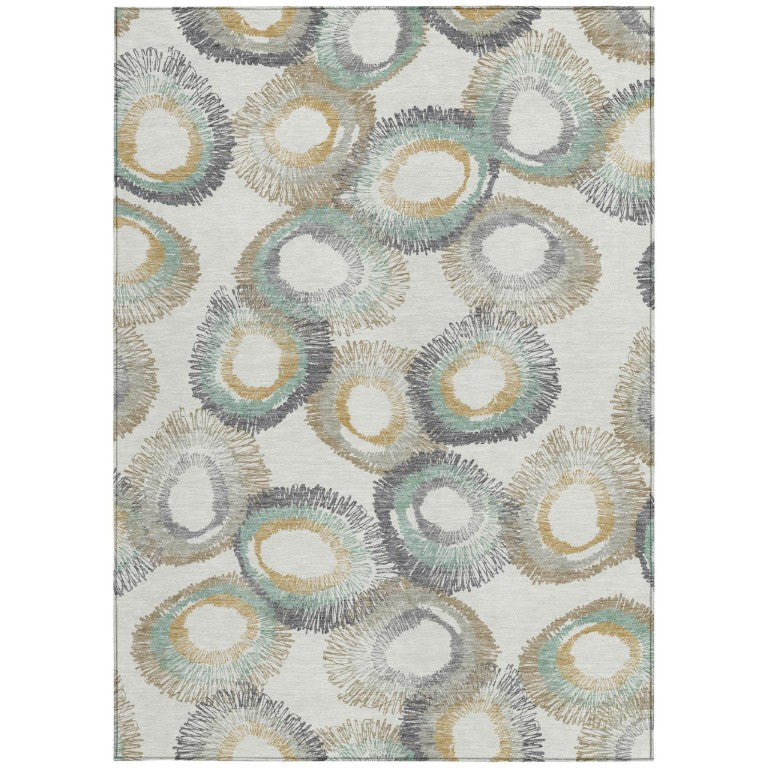HomeRoots Geometric Polyester Area Rug Washable Indoor Outdoor with Felt Backing for Home or Patio 5' x 8' 641994