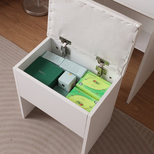 English Elm Vanity Desk With Adjustable Led Mirror, Ample Storage, Glass Top & Elegant Design For Bedrooms W3008P235418-GIGA