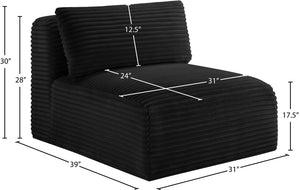 Meridian Furniture Shaggy Corduroy Armless Modular Chair with Plush Foam and Stain Resistant Performance Fabric Black 641Black-Armless