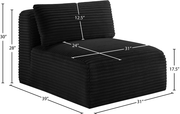 Meridian Furniture Shaggy Corduroy Armless Modular Chair with Plush Foam and Stain Resistant Performance Fabric Black 641Black-Armless